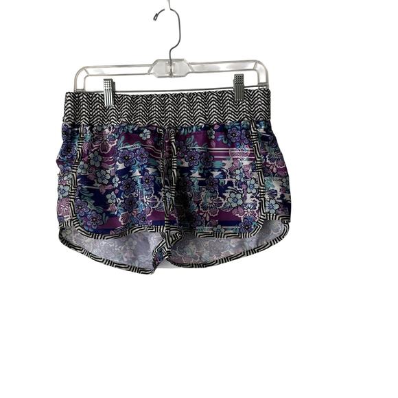 Athleta Shorts Womens 4 Purple Floral Drawstring Running‎ Activewear Lightweight - Picture 1 of 8